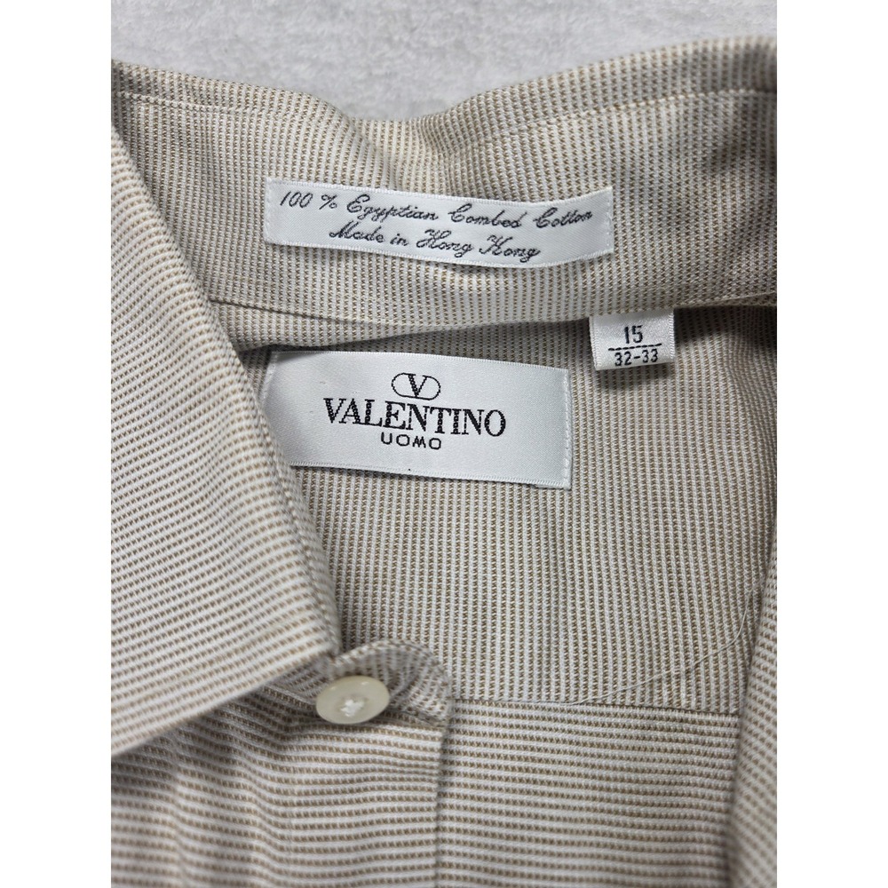 Valentino Uomo Men's long Sleeve 16 34-35 Striped Beige White Shirt Cotton - Picture 6 of 9